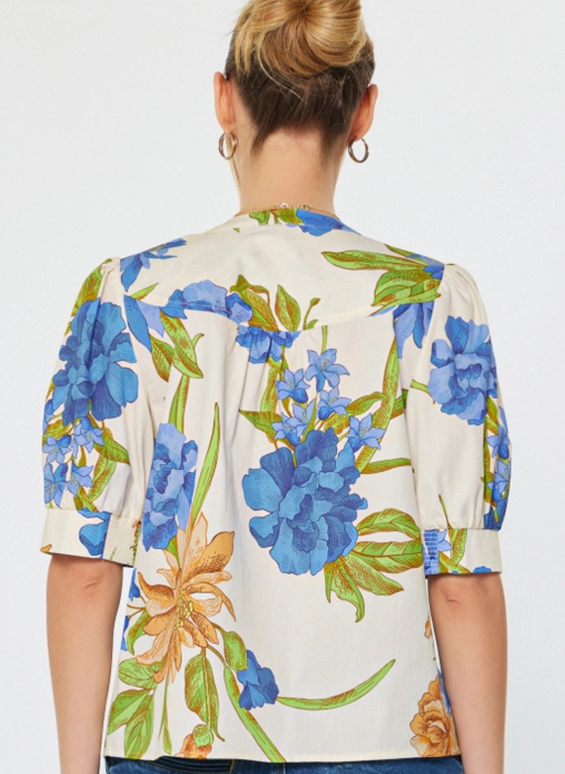 Button Neck Floral Blouse