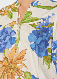 Button Neck Floral Blouse