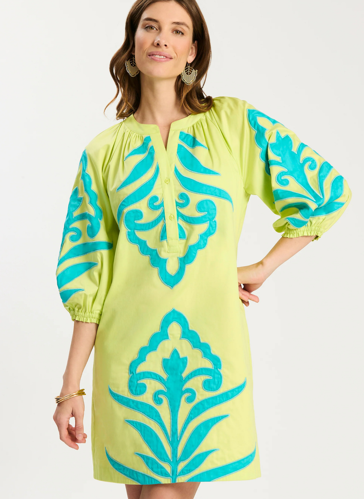 Sara Applique Dress- Lime