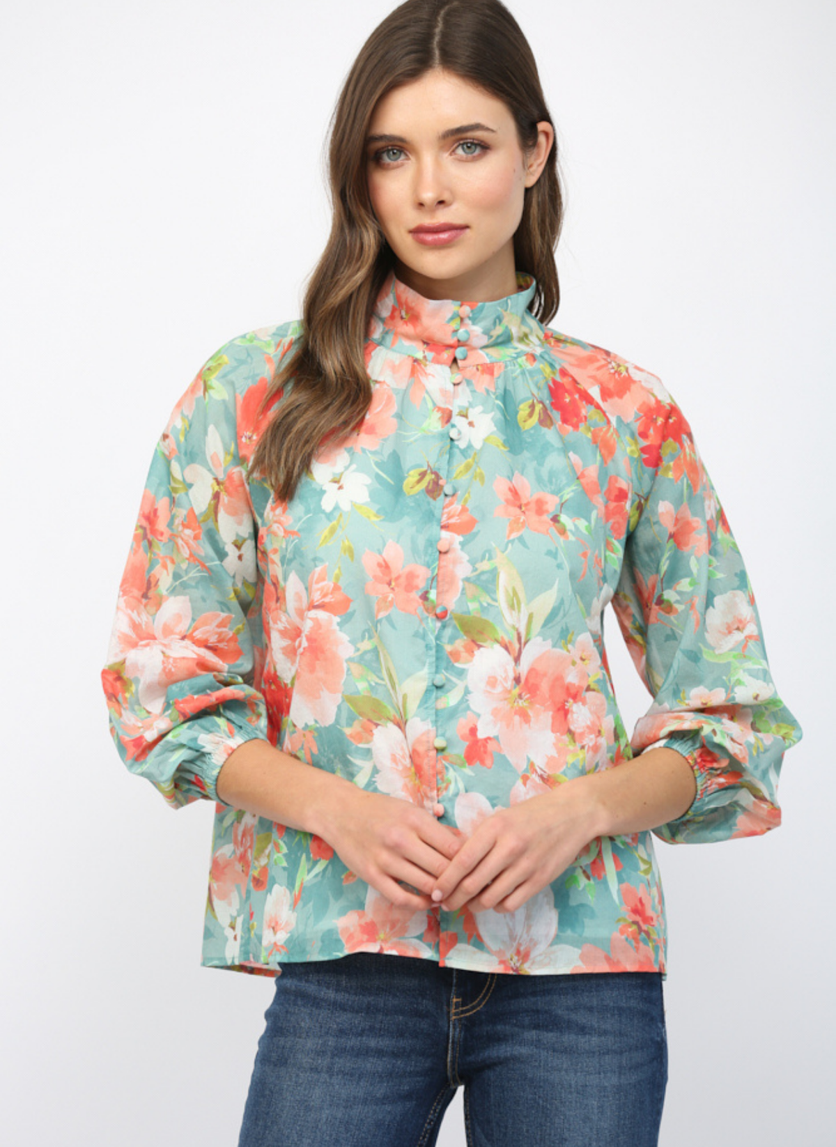 Elevated Floral Button Top