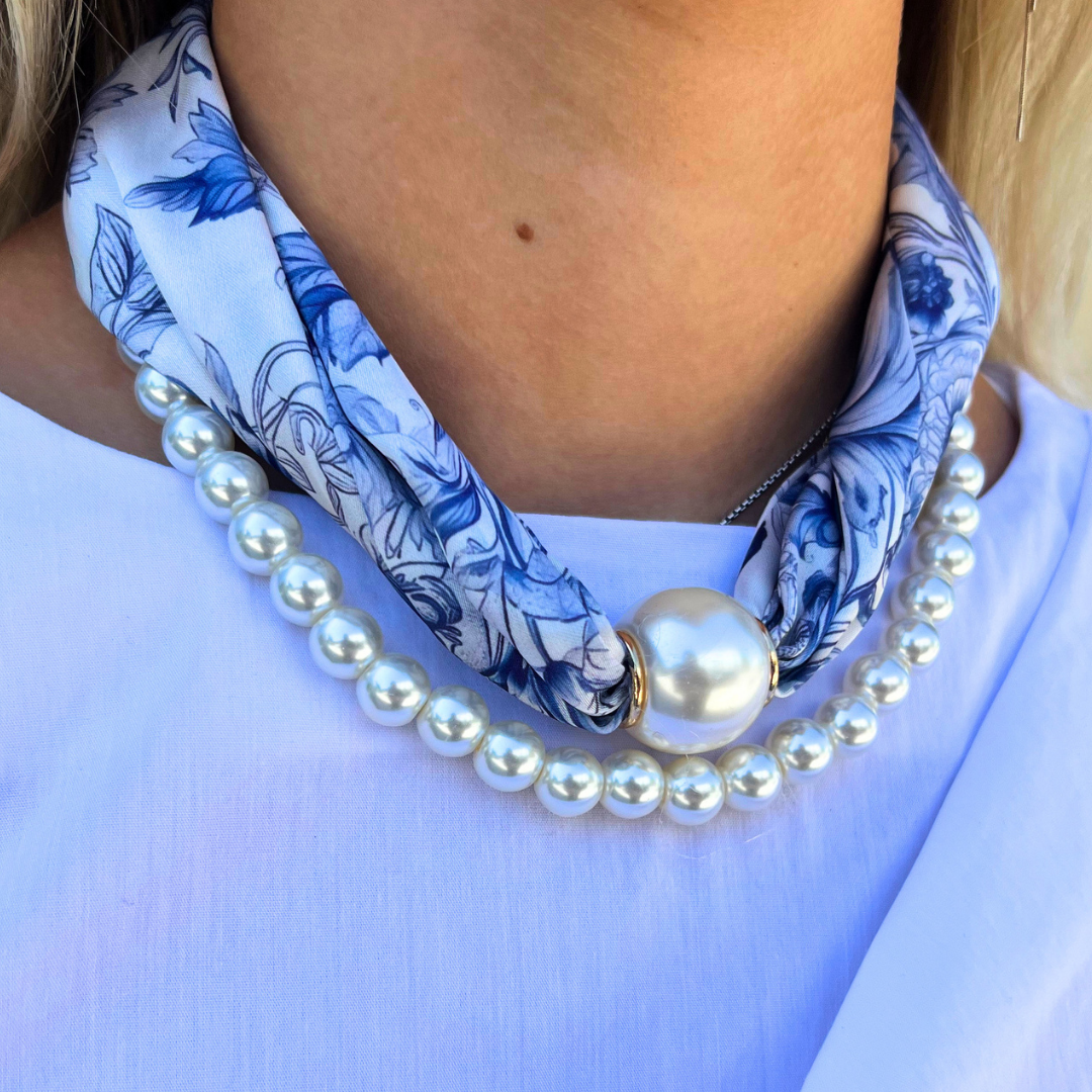 Pearl Strand Scarf Necklace Set