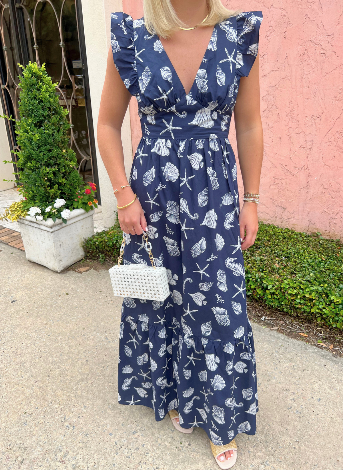 Seashell Flutter Sleeve Maxi Dress