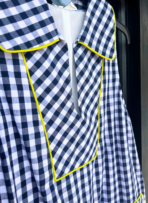 Ginny Gingham Piped Trim Dress