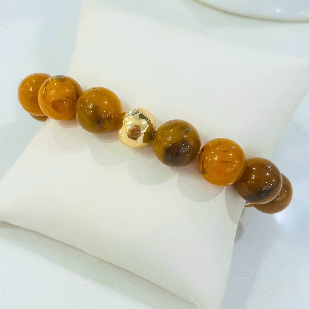 Gold Accent Marble Circle Bead Bracelet