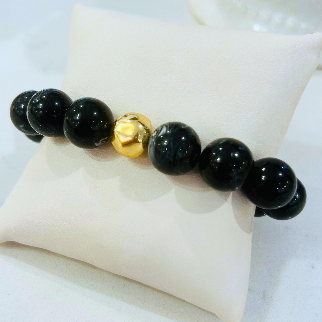 Gold Accent Marble Circle Bead Bracelet