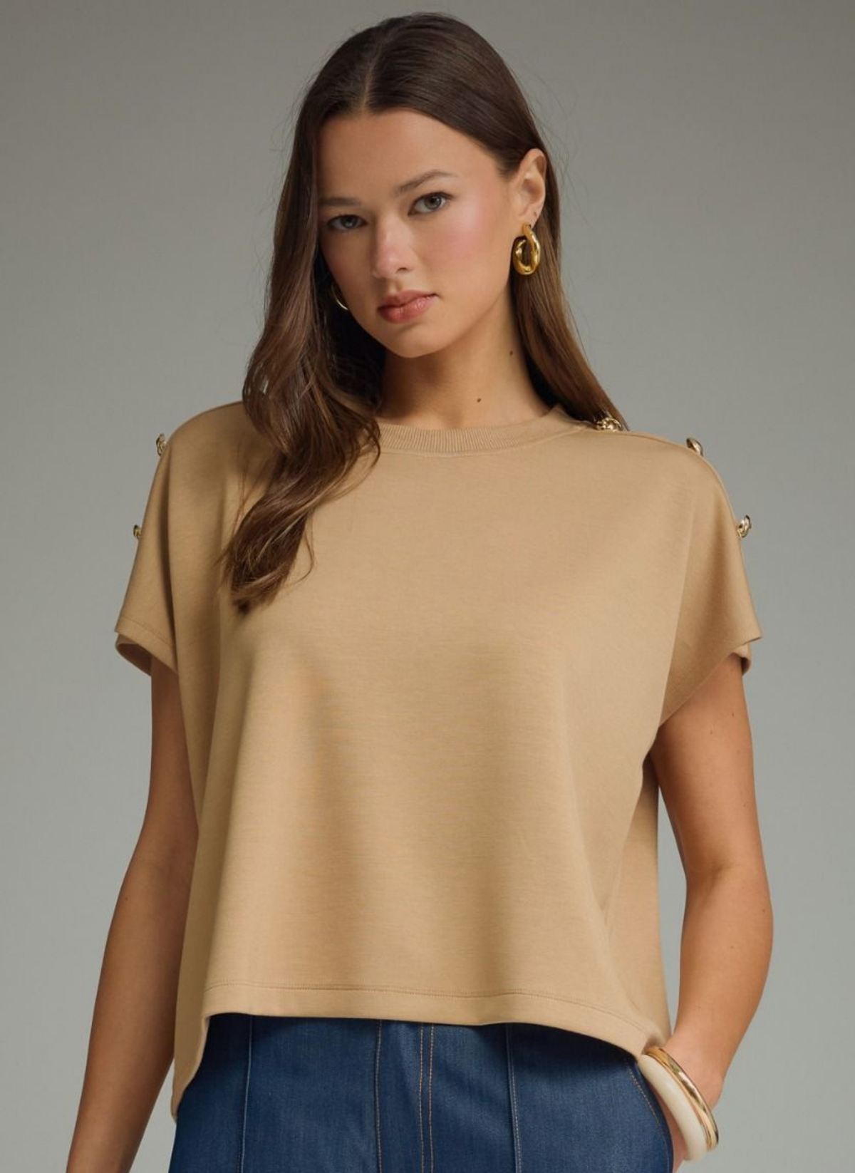 Gold Button Sleeve T-Shirt