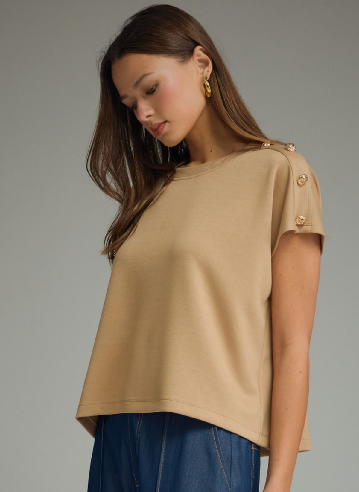 Gold Button Sleeve T-Shirt