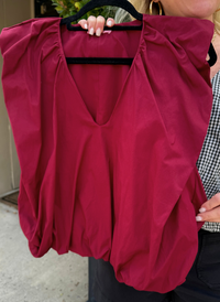 Solid Poplin V-Neck Bubble Top