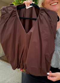 Solid Poplin V-Neck Bubble Top