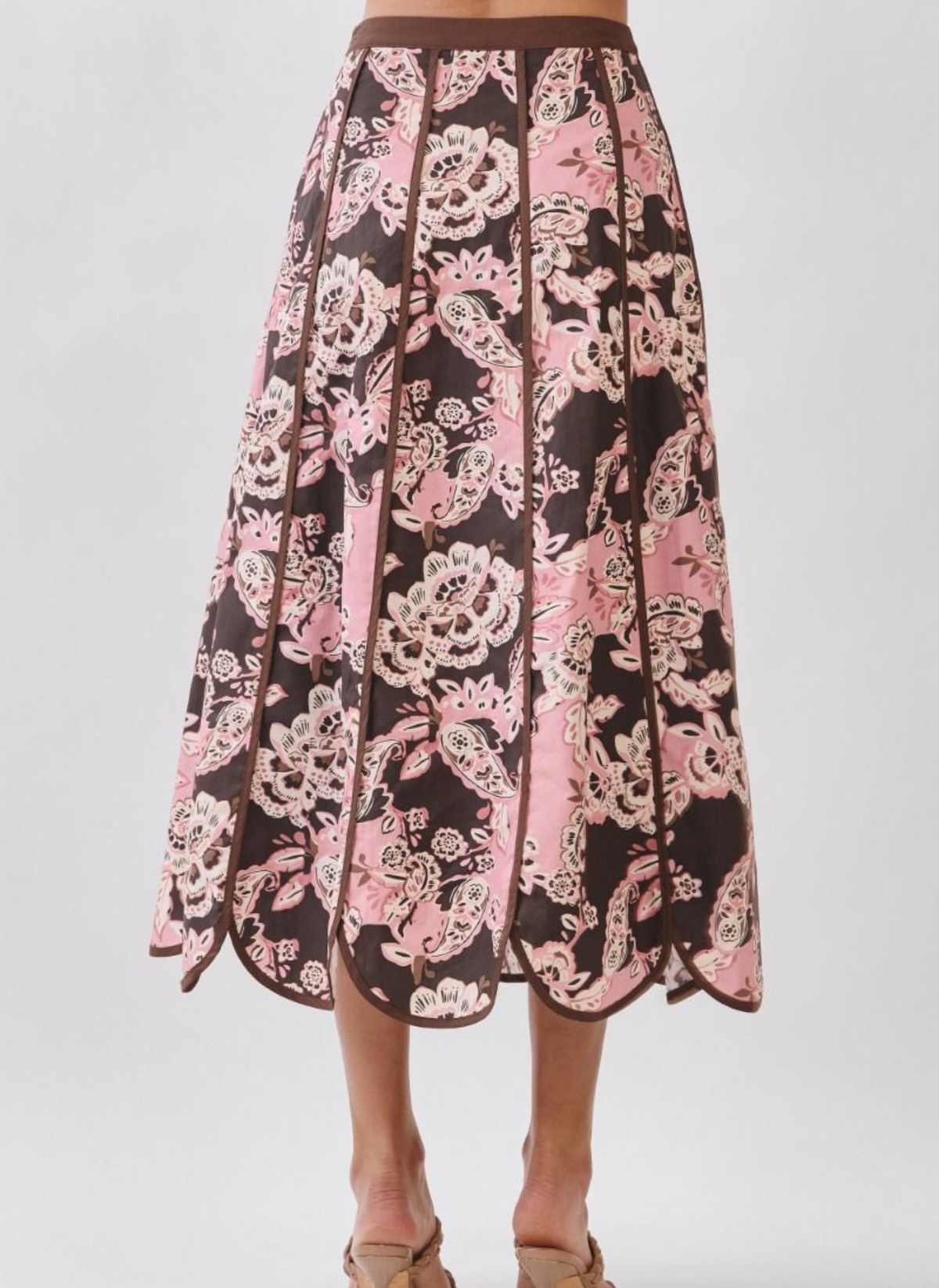 Scallop Hem Floral Midi Skirt