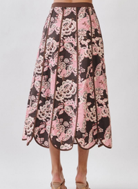 Scallop Hem Floral Midi Skirt