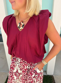 Solid Poplin V-Neck Bubble Top