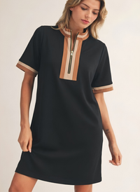 Quarter Zip Trimmed Shirt Dress