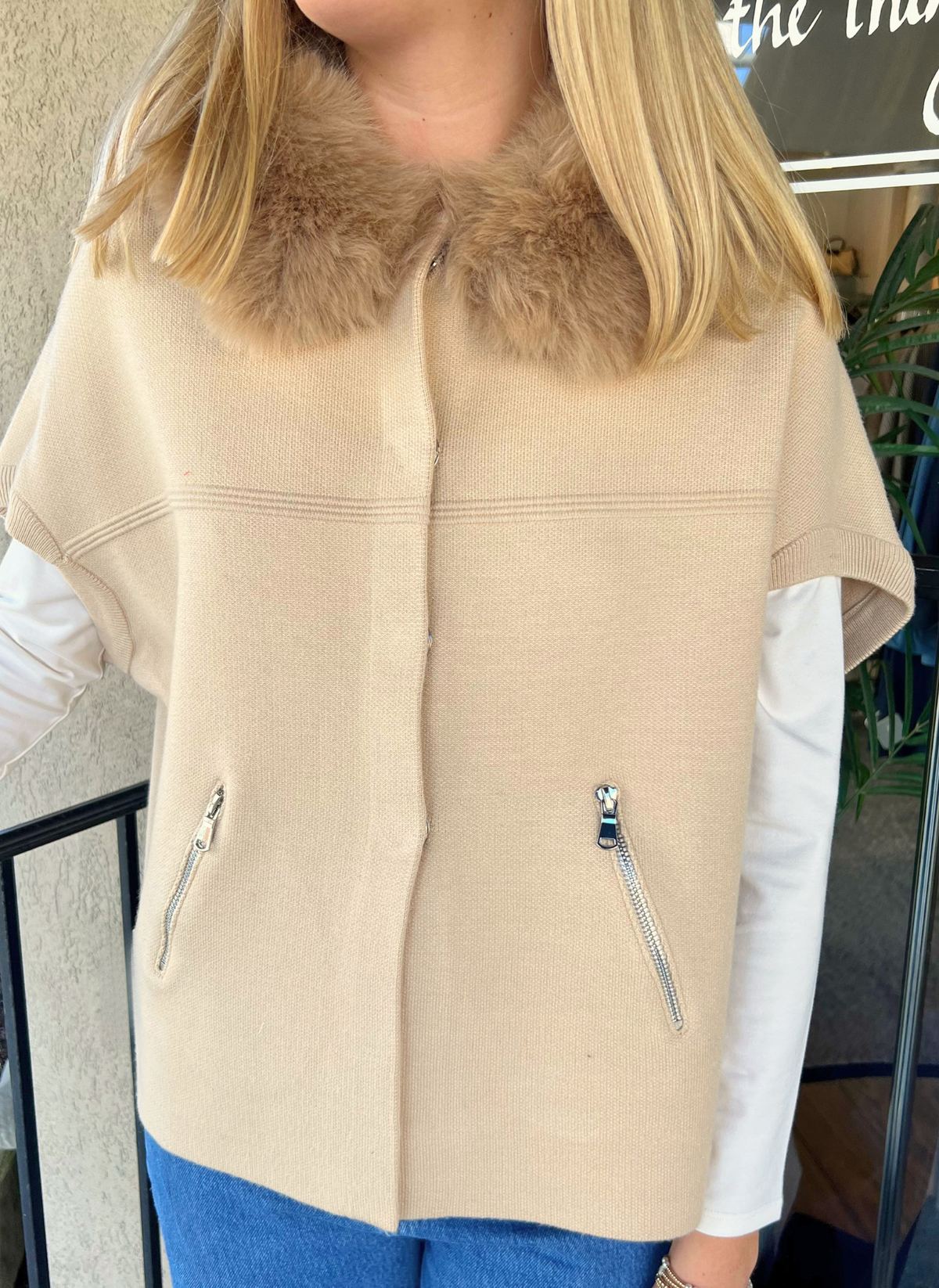 Faux Fur Trim Cardigan