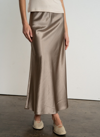 Satin Semi Flare Midi Skirt