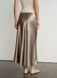 Satin Semi Flare Midi Skirt