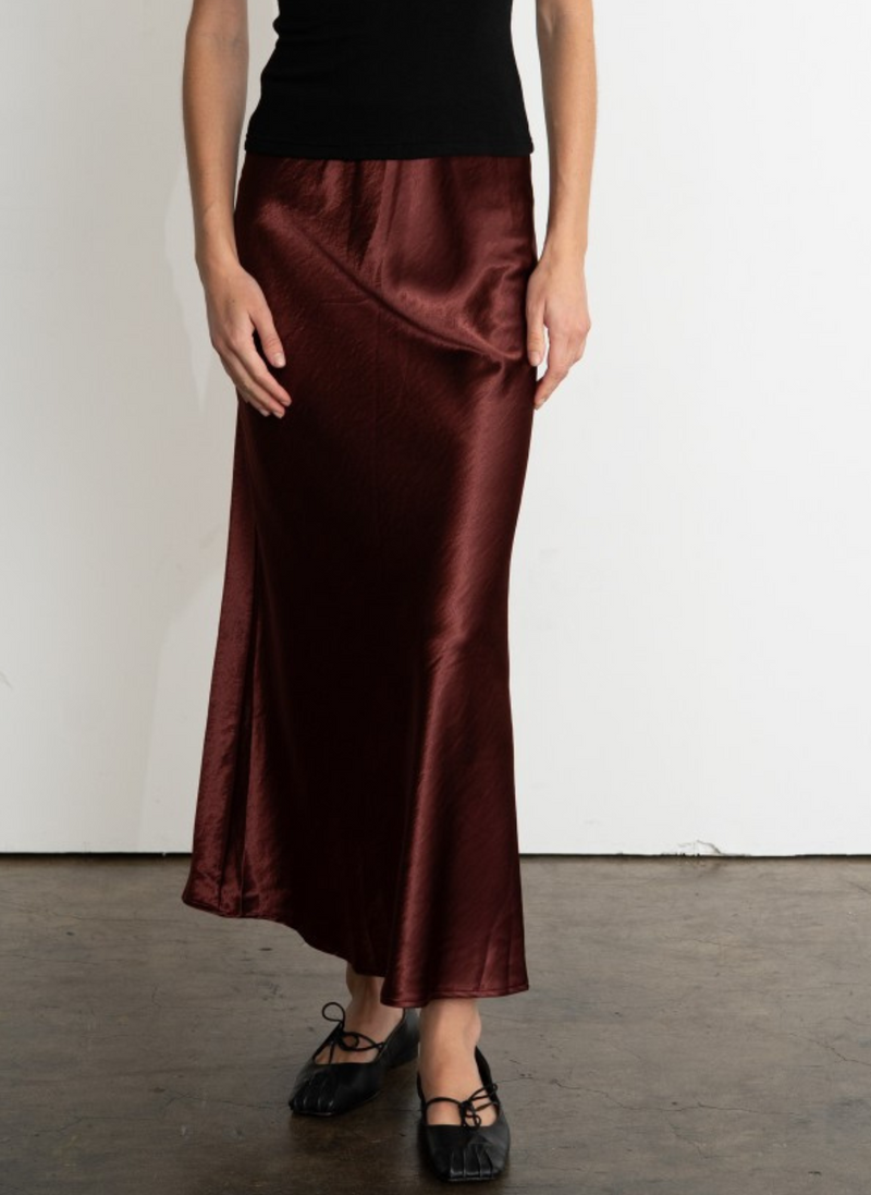 Satin Semi Flare Midi Skirt