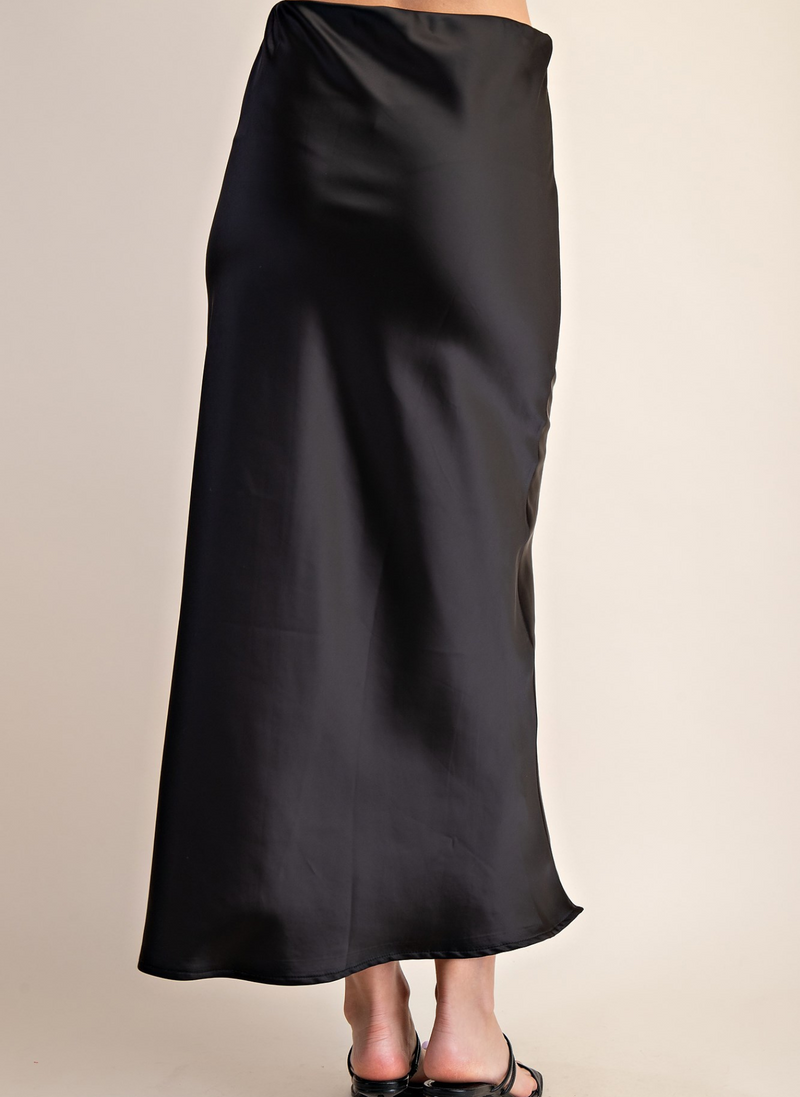 Cecilia Satin Midi Skirt- Black
