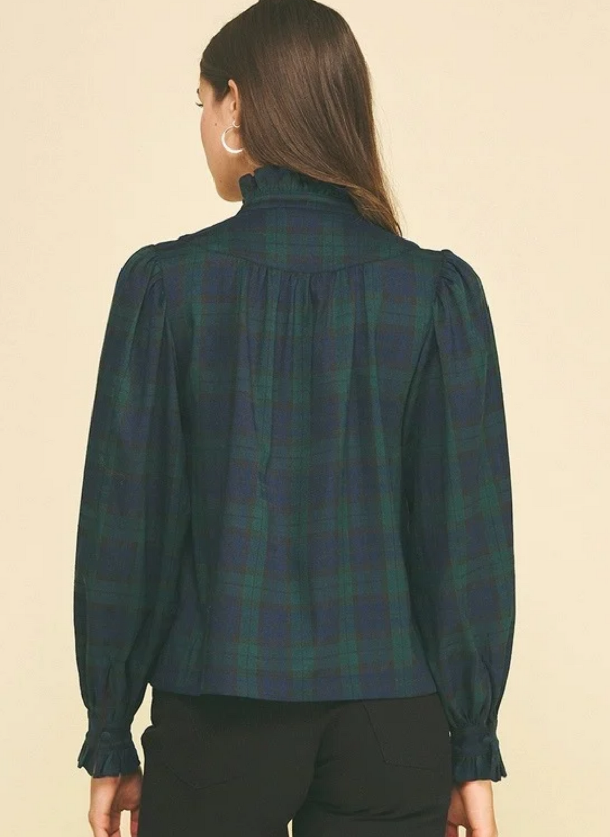 Highland Plaid Ruffle Neck Top