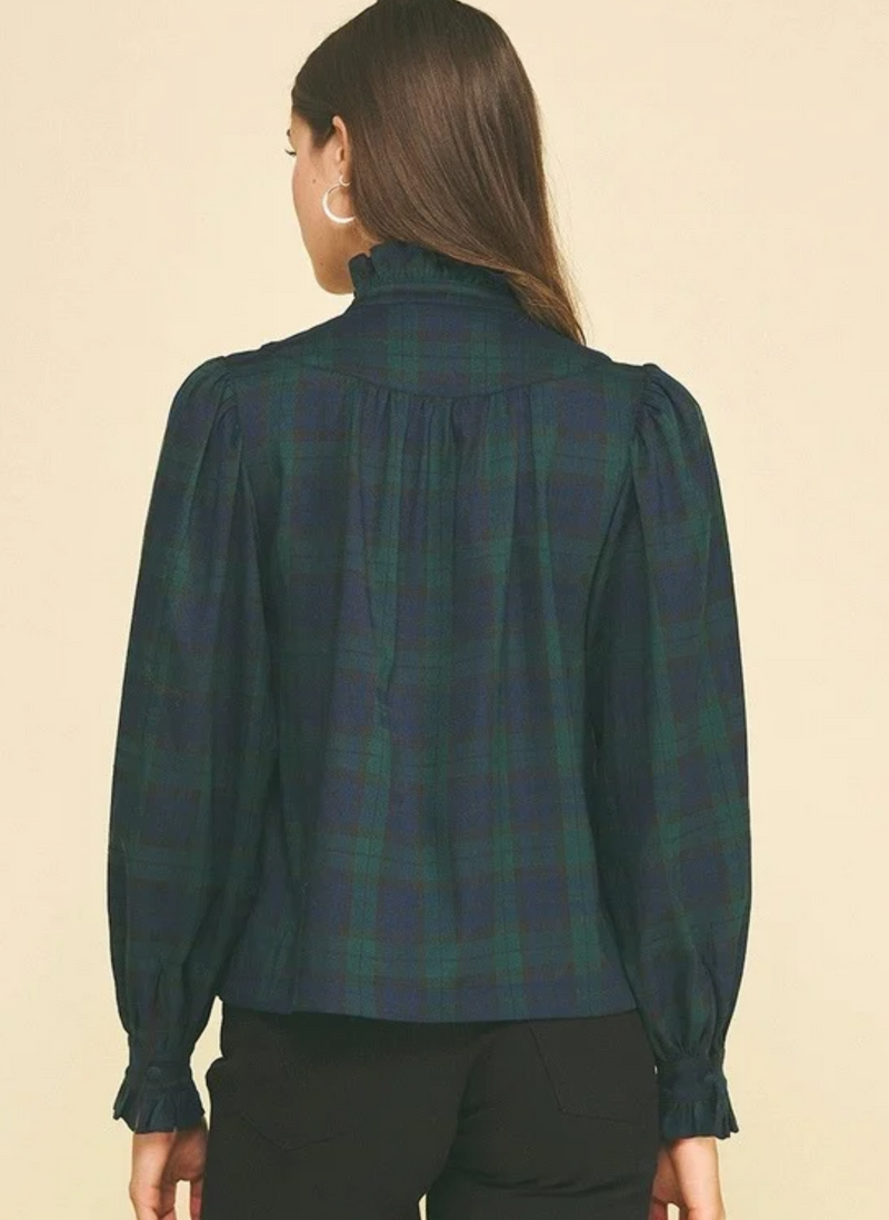 Highland Plaid Ruffle Neck Top