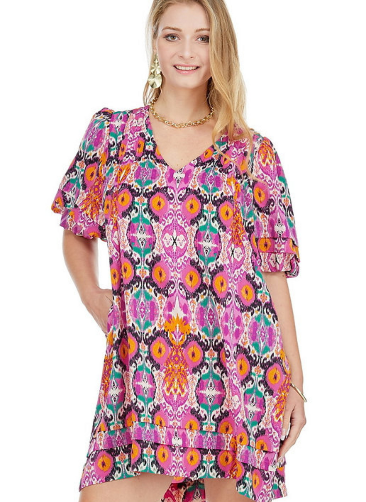 Satin Ikat Print Dress