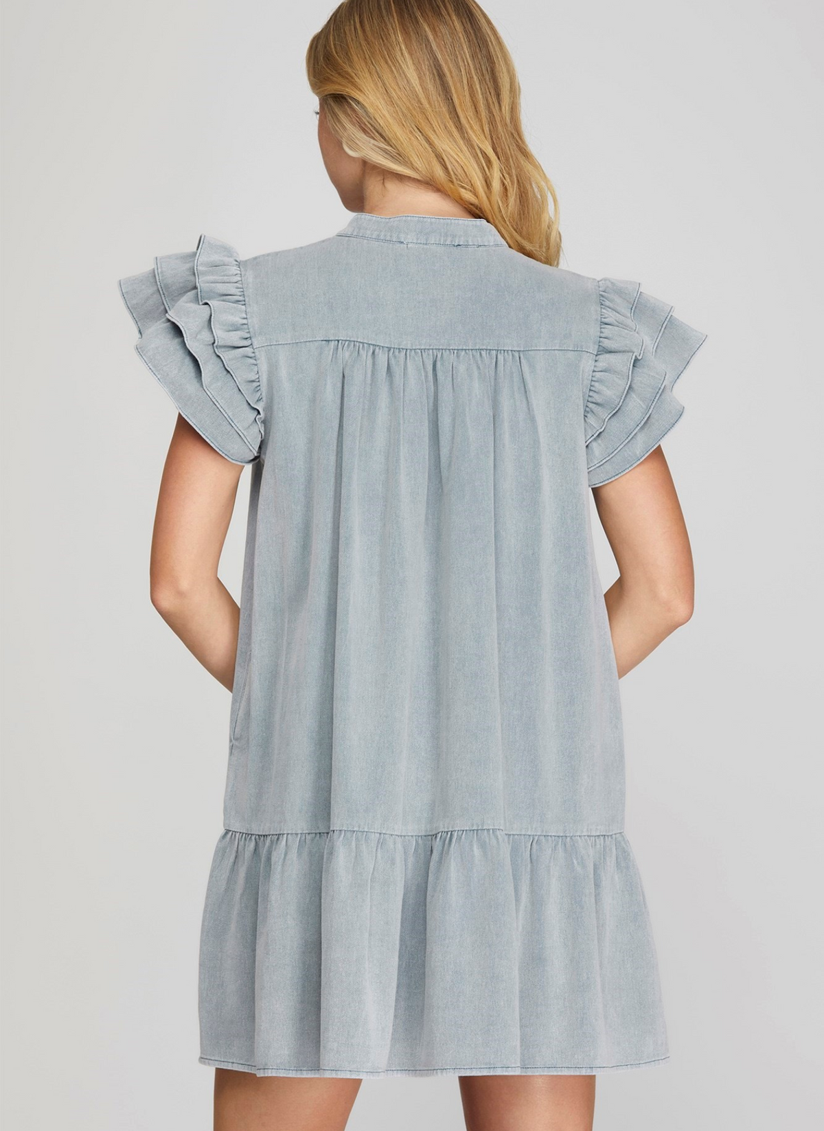 Ruffled Sleeve Denim Dress