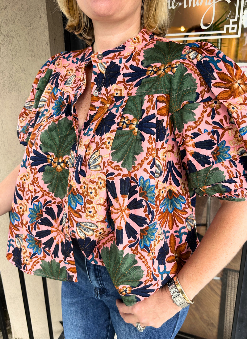 Pleated Floral Top