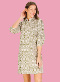 Ashlynn Dress- Green Tile Print