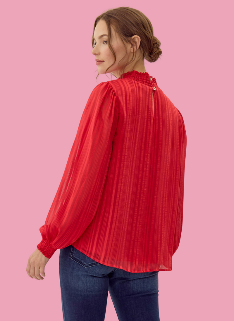 Soft Stripe Mock Neck Blouse