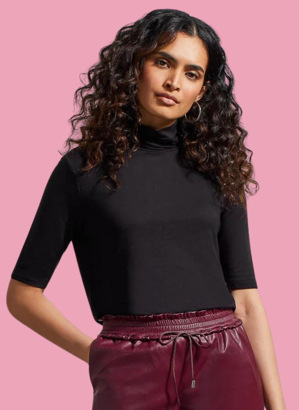 Elbow Sleeve Mock Neck Tee