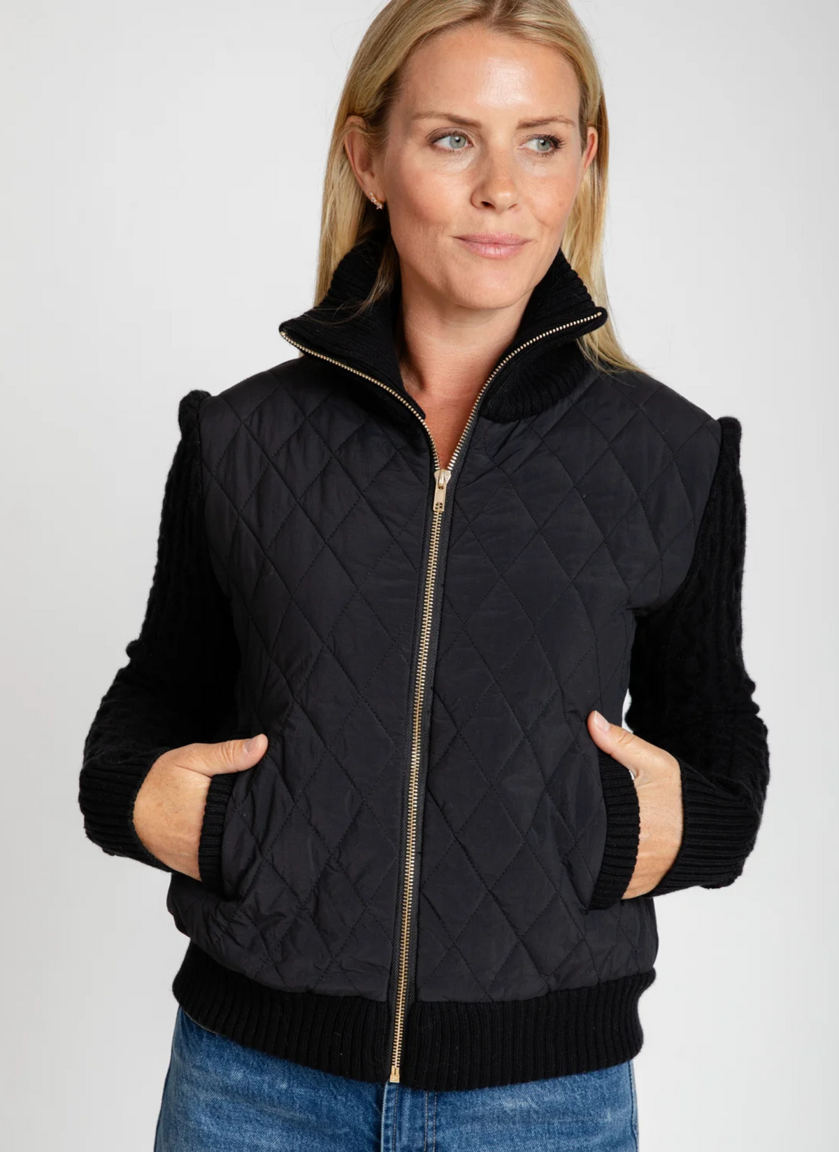 Mixed media jacket women's top