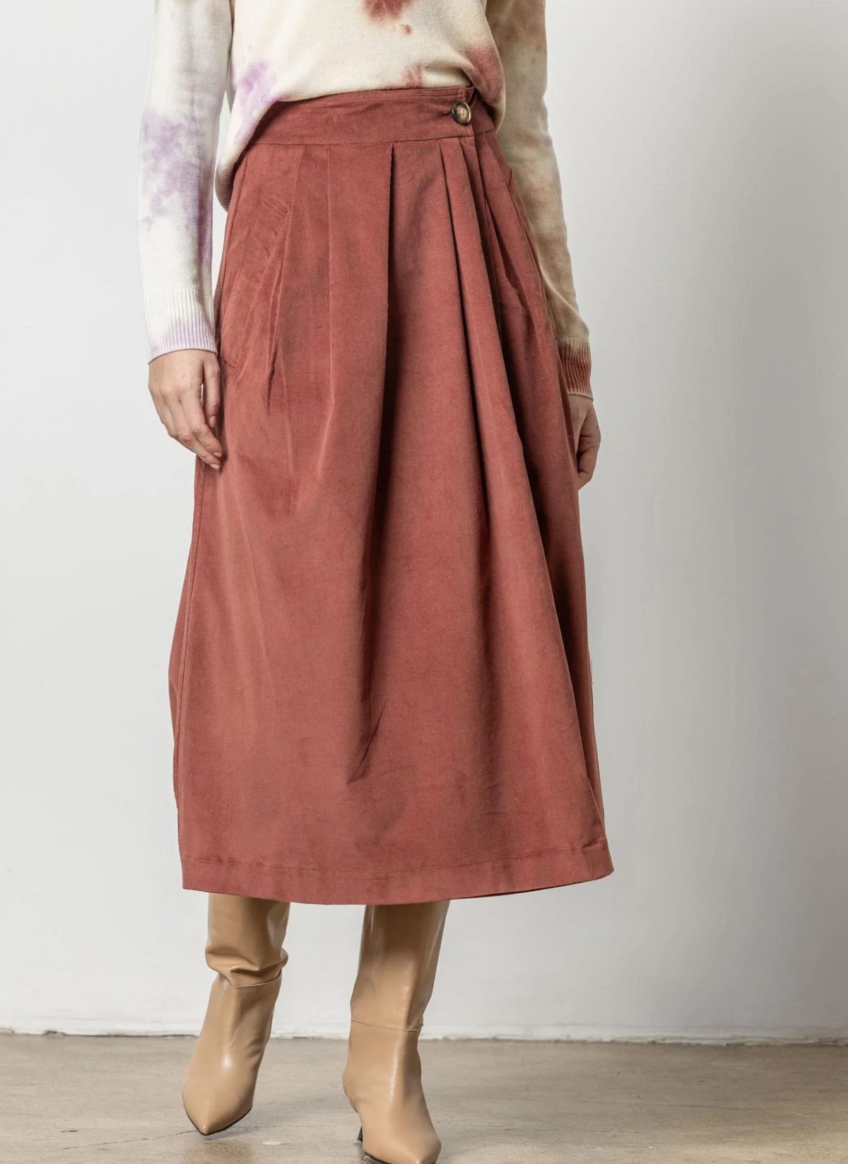 Corduroy wrap midi skirt hotsell