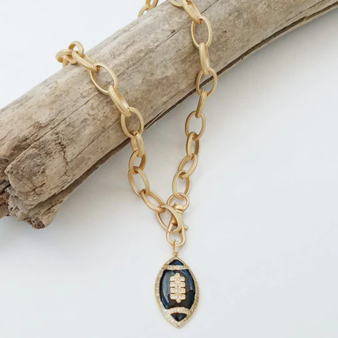 Enamel Football Etched Necklace
