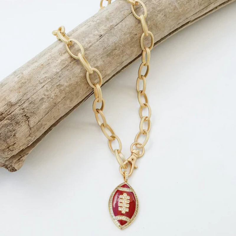Enamel Football Etched Necklace