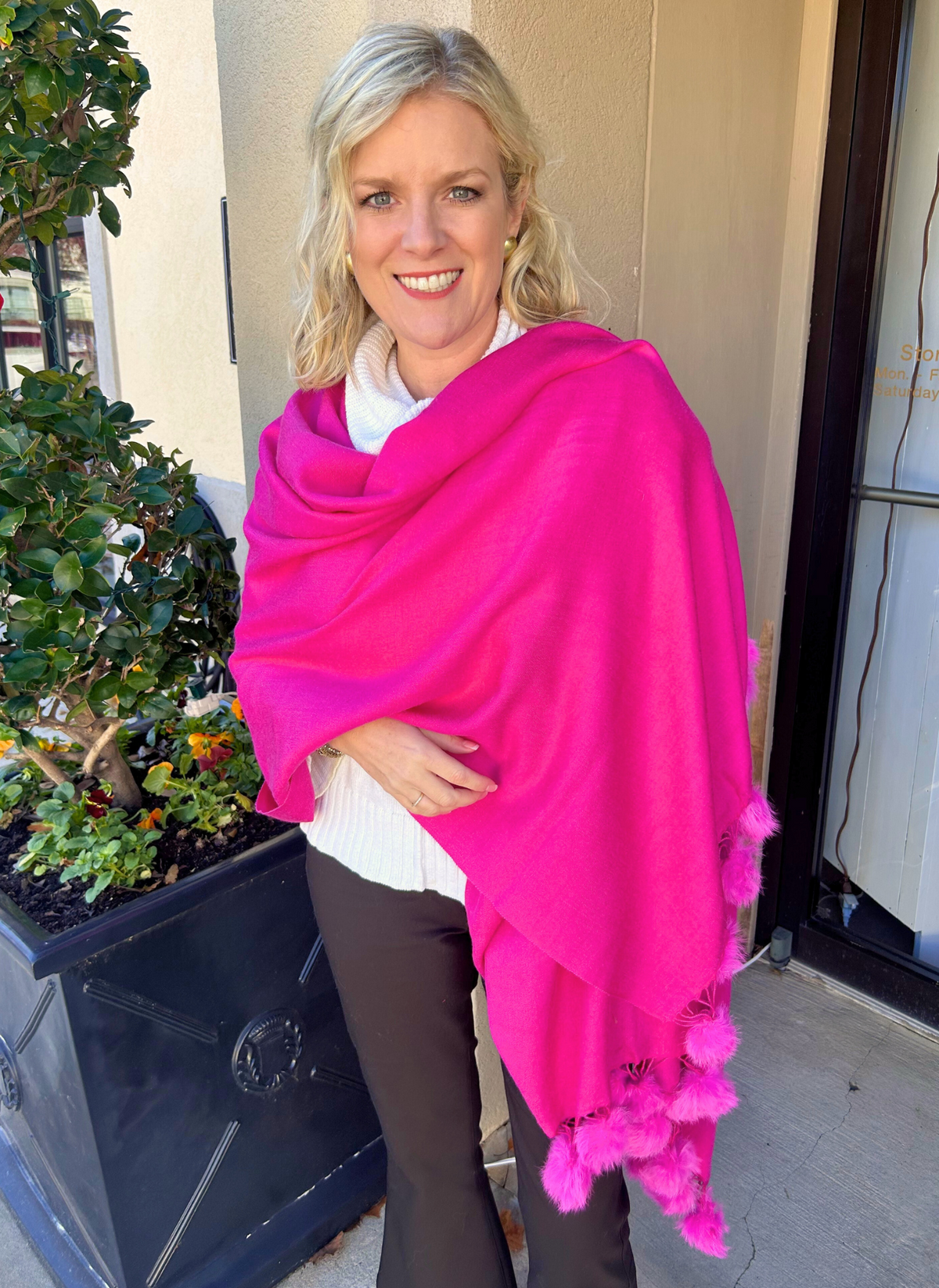 Fox Fur PomPom Pashmina