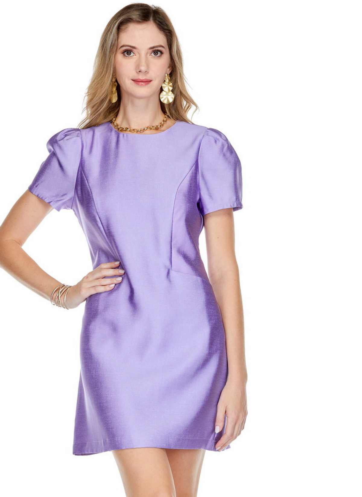 Stitch Accent Short Sleeve Dress - Lilac