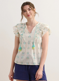 Alexa Popover - Blue Feather Ikat