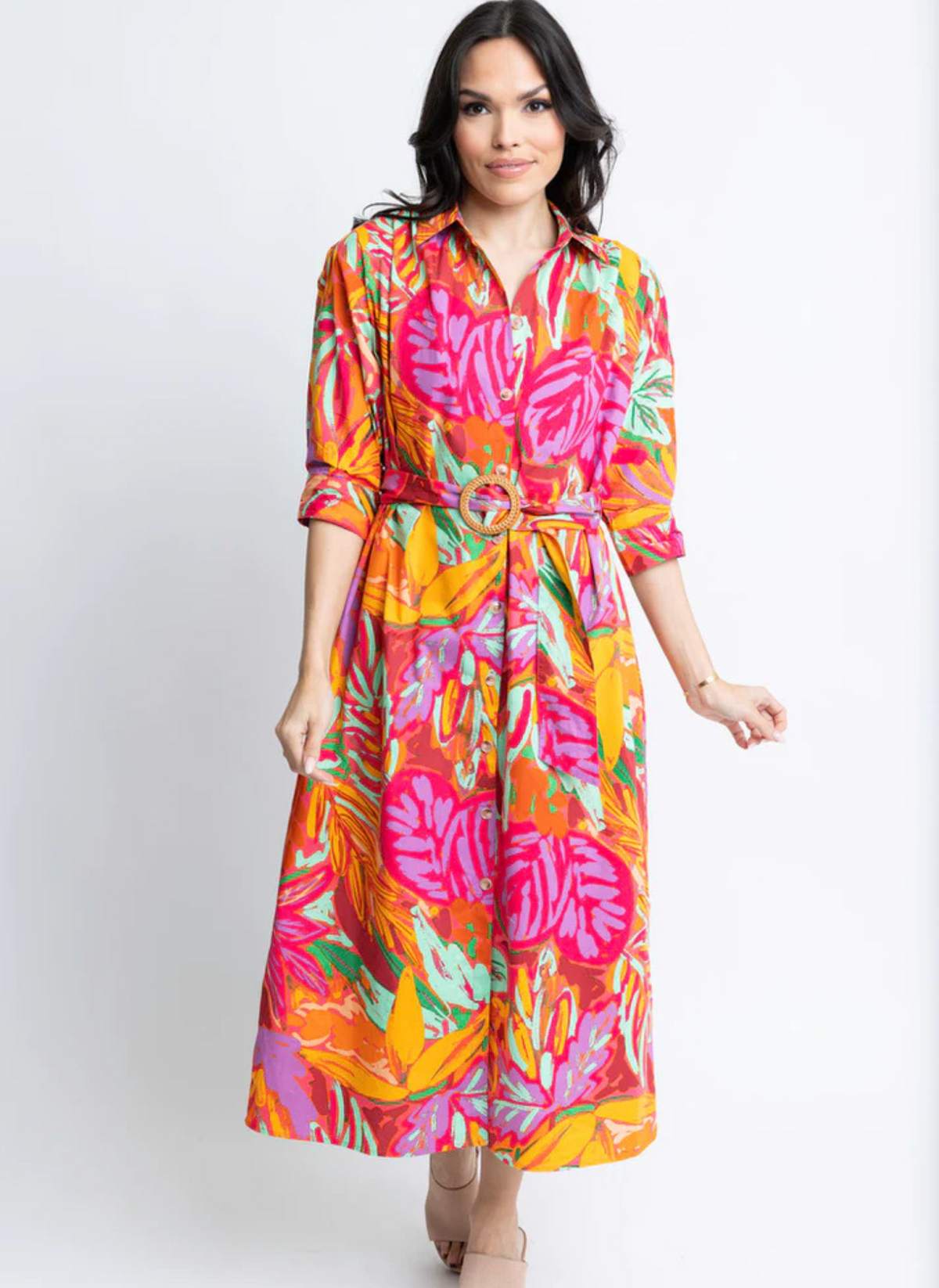 Abstract Tropical Palm Shirt Dress