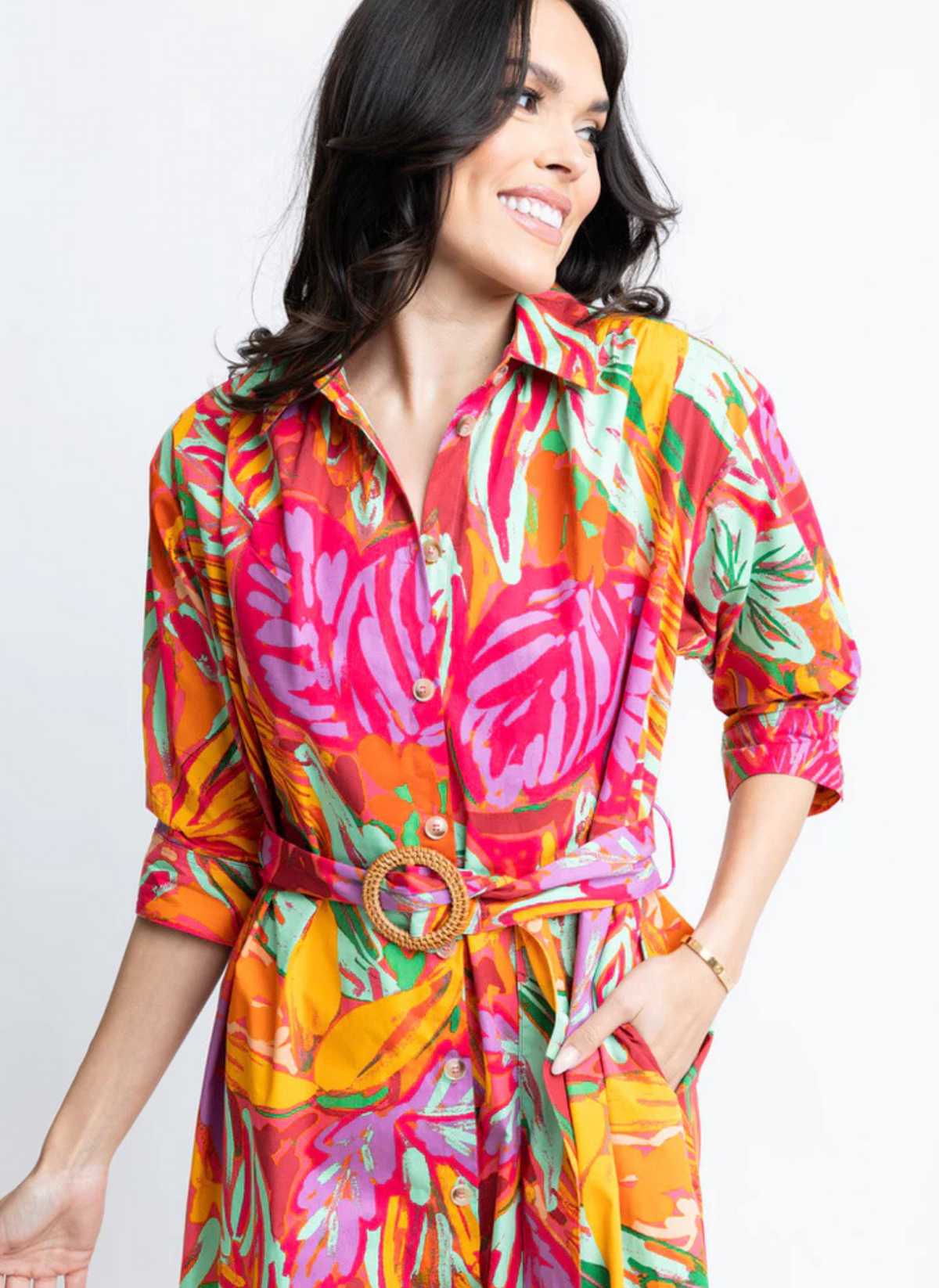 Abstract Tropical Palm Shirt Dress