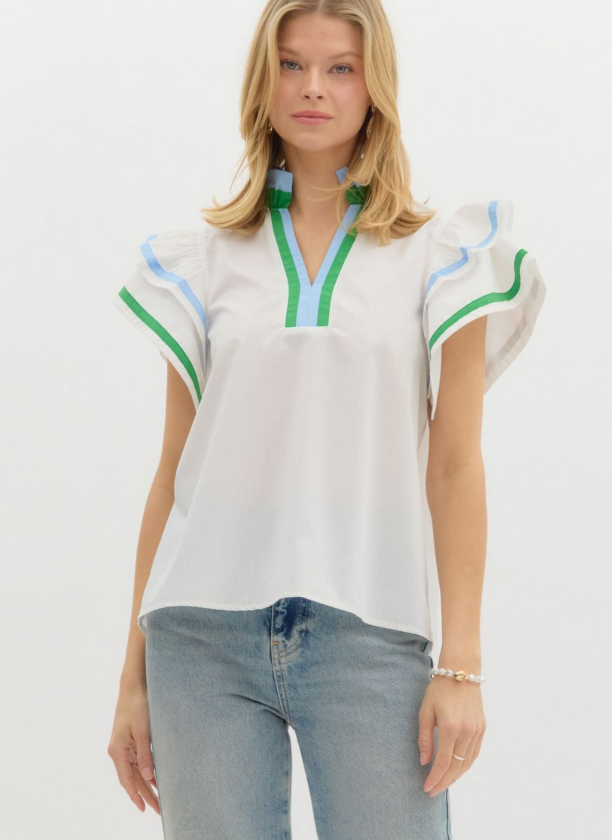 Duo Stripe Flutter Sleeve Top
