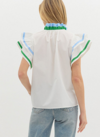 Duo Stripe Flutter Sleeve Top