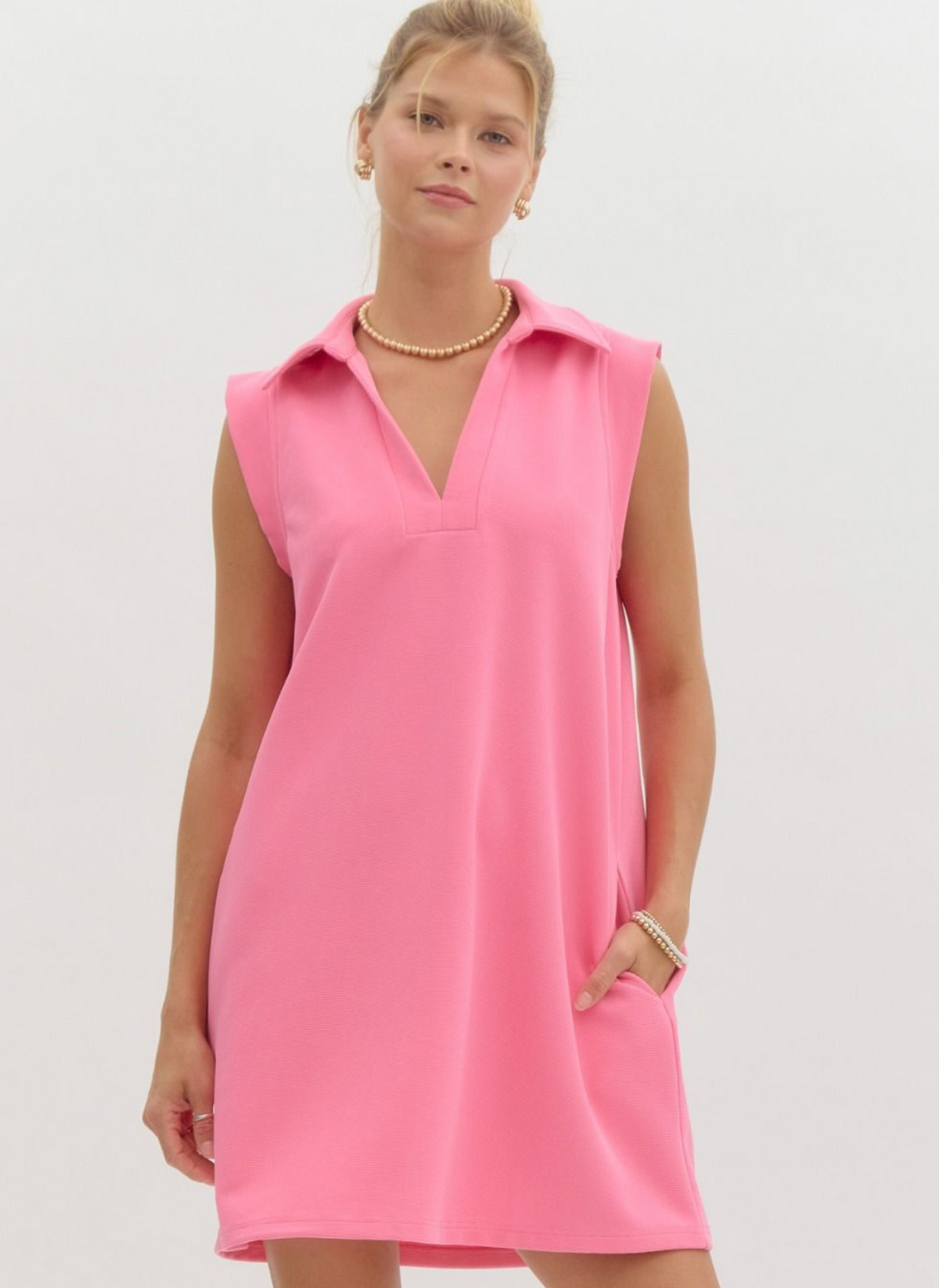 Aubrey Ribbed Shirt Dress - Candy Pink