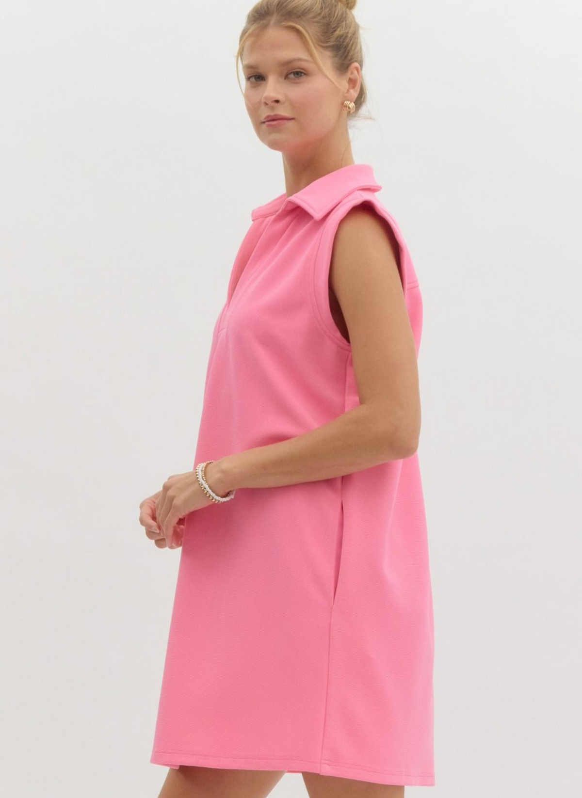Aubrey Ribbed Shirt Dress - Candy Pink