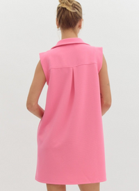 Aubrey Ribbed Shirt Dress - Candy Pink