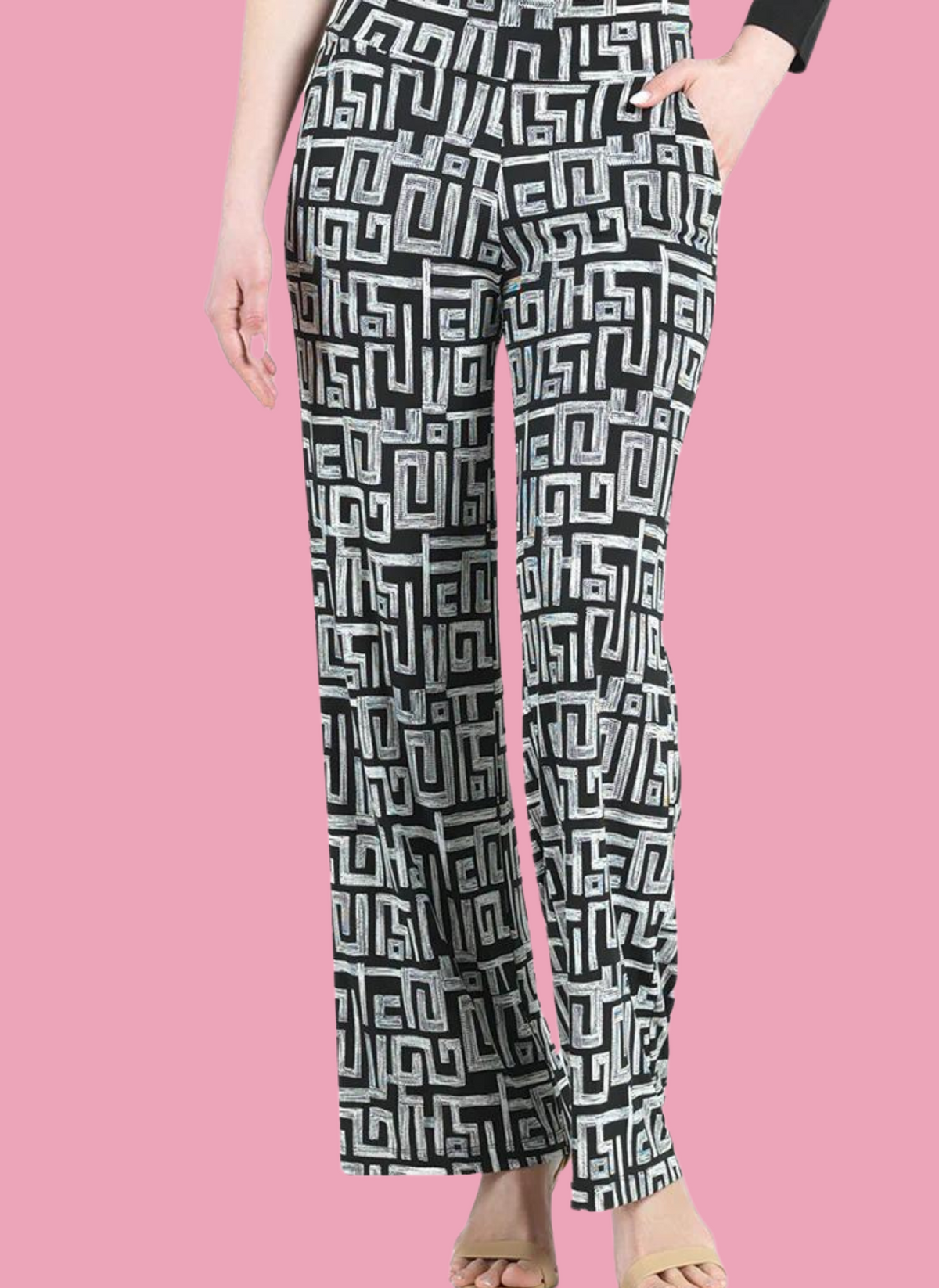 Wide Leg Pocket Pant- Greek Key