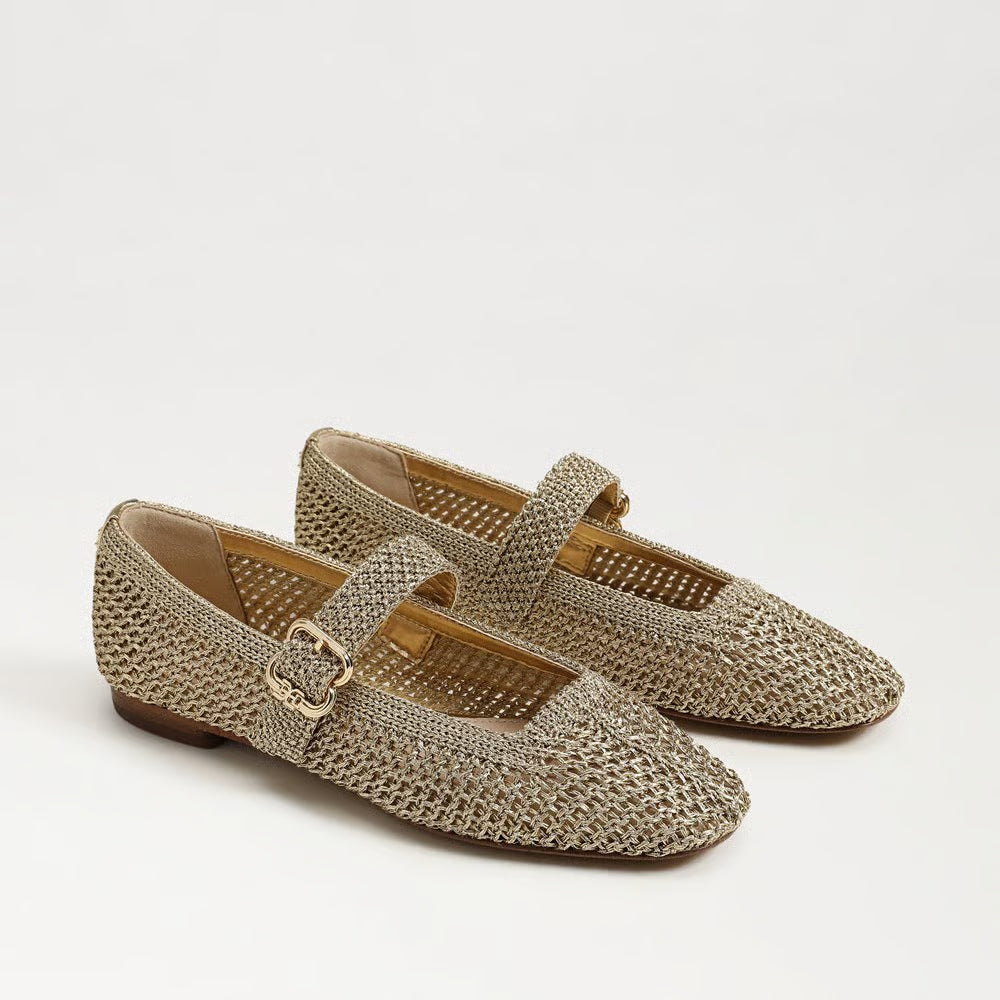 Michaela Knit Mary Jane Flat - Amber Gold