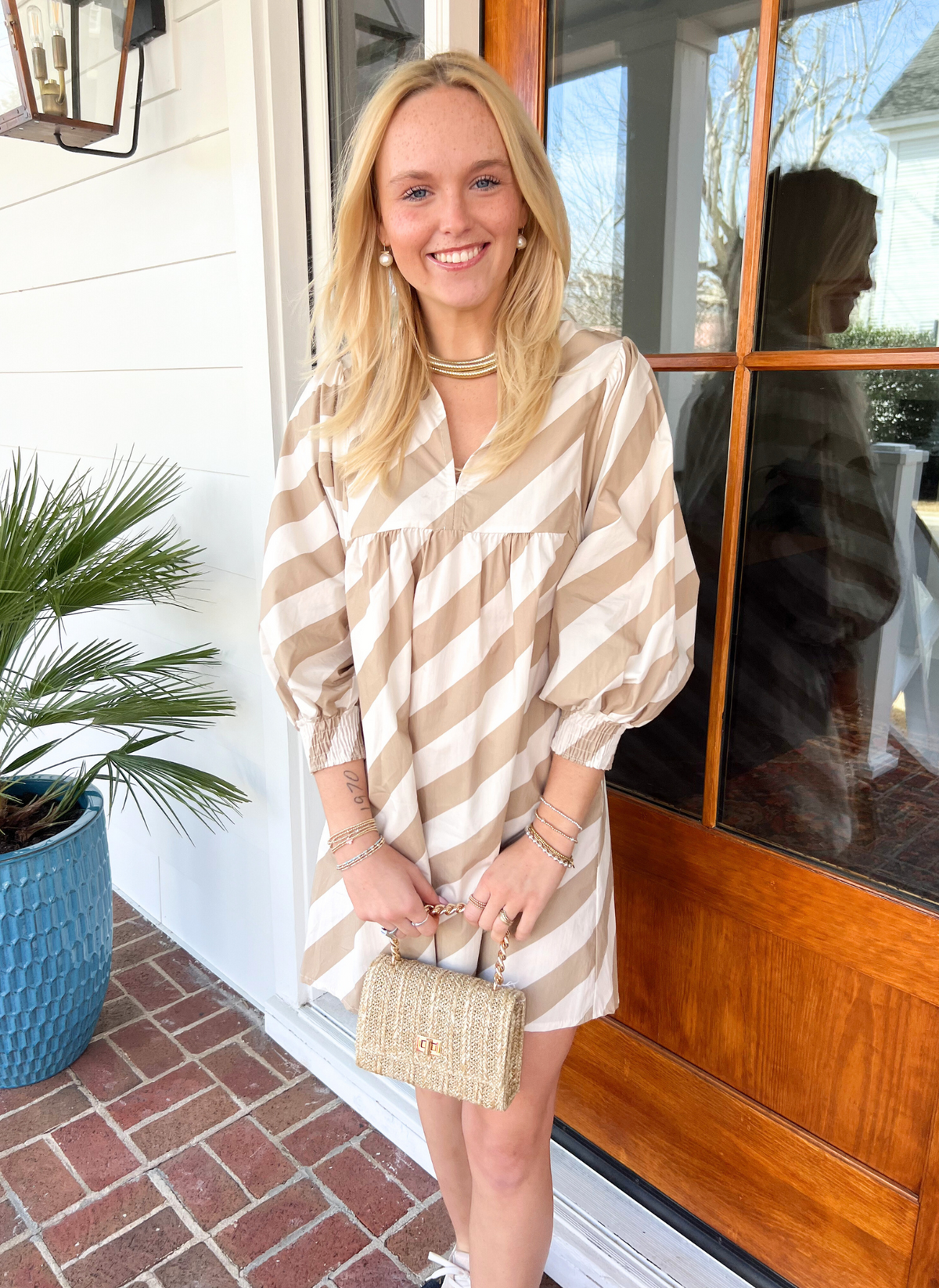 Jasper Mini Dress - Creme Brulee Stripes