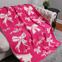 Plush Microfiber Bow Blanket - Fuchsia + Pink