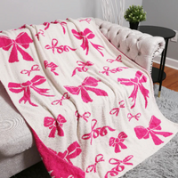 Plush Microfiber Bow Blanket - Fuchsia + Pink