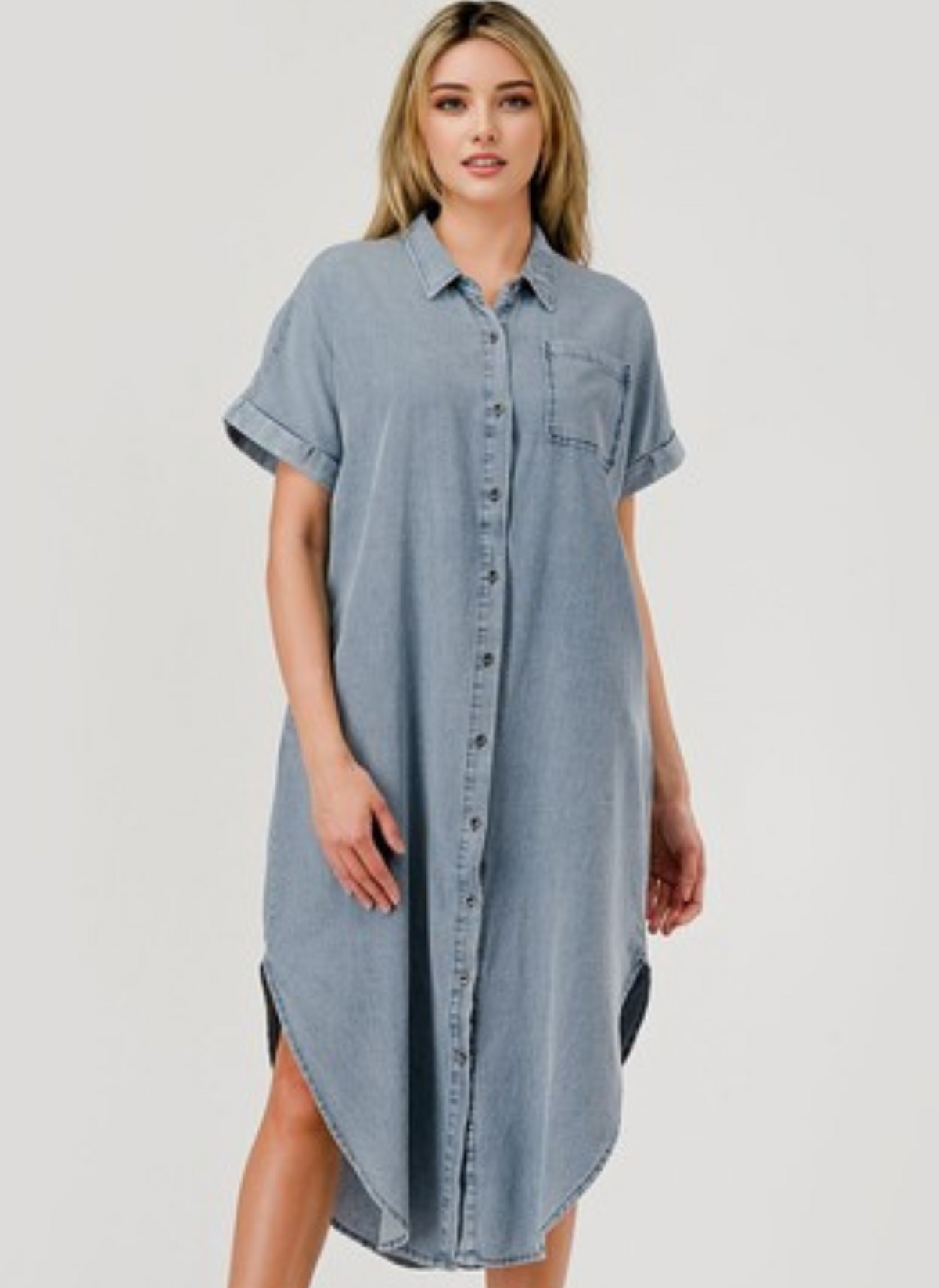 Scoop Hem Chambray Midi Dress